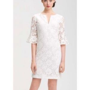 Adrianna Papell white lace notch neck bell sleeve dress